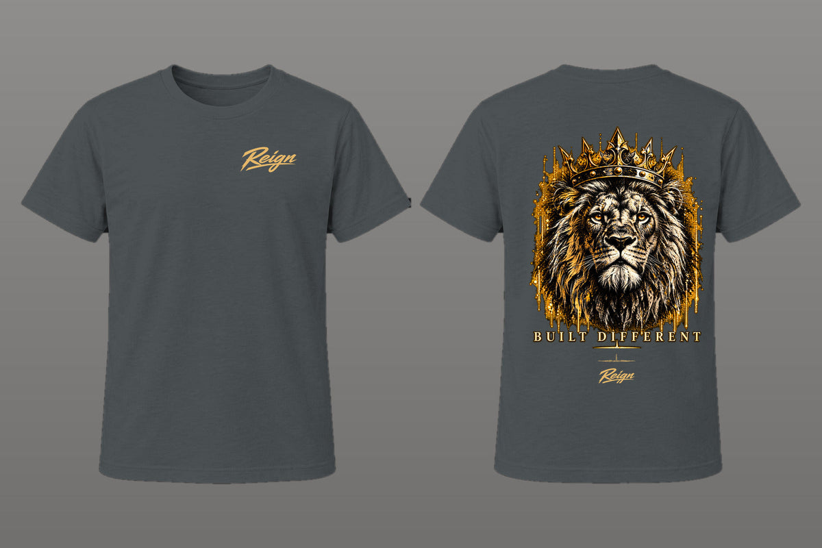 Lion REIGN Elements of Resolve — corrected front and back tee mockup