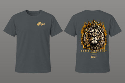 Lion REIGN Elements of Resolve — corrected front and back tee mockup
